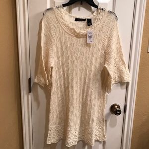 Crystal Kobe Cream Crochet Tunic Sweater Med NWT